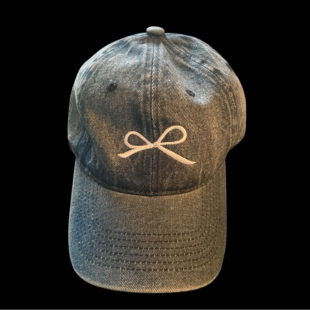 Denim bow embroidered adjustable hat, New, OS